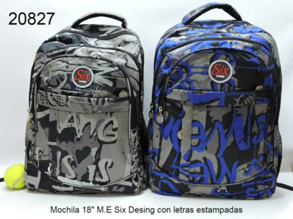 Imagen de MOCHILA M.E. SIX DESING 18" ESTAMPADA CON LETRAS  2.24